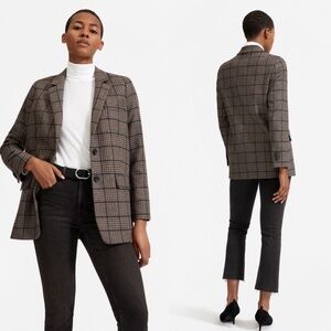 Everlane Plaid Blazer in Brown and Black